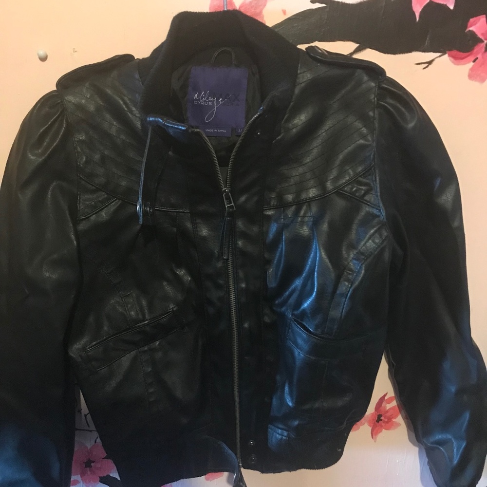 Miley Cyrus Black leather jacket